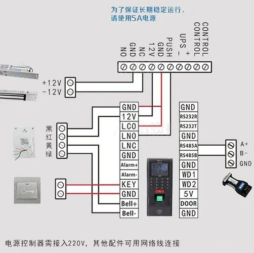 磁力鎖門禁接線方式